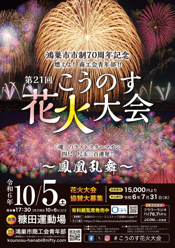 糠田運動場で「こうのす花火大会2024」が10/5(土)に開催！【アクセス・交通規制・プログラムなど】 – 猫の道案内